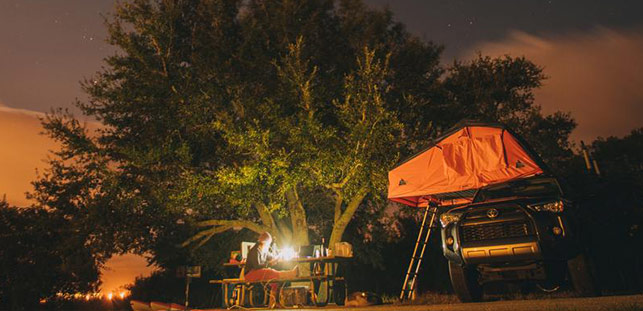 Night View of Vehicle Roof Top Tent