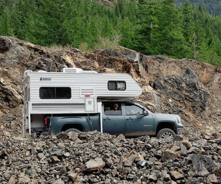truck camper mountain rocks